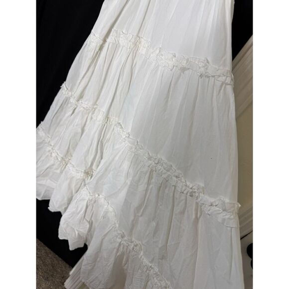 &Merci Women White Ruffle Tiered Cut-Out Maxi Cottage Beach Dress Fairy Angel M - Picture 6 of 7